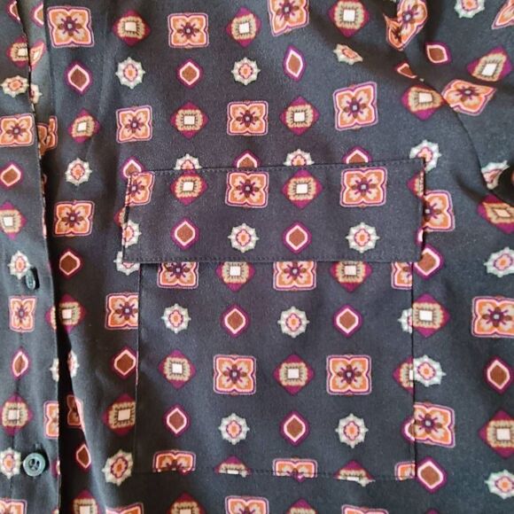 Calvin Klein Womens Tunic Blouse Button Front Long Sleeve Geometric Print Medium - Picture 9 of 12